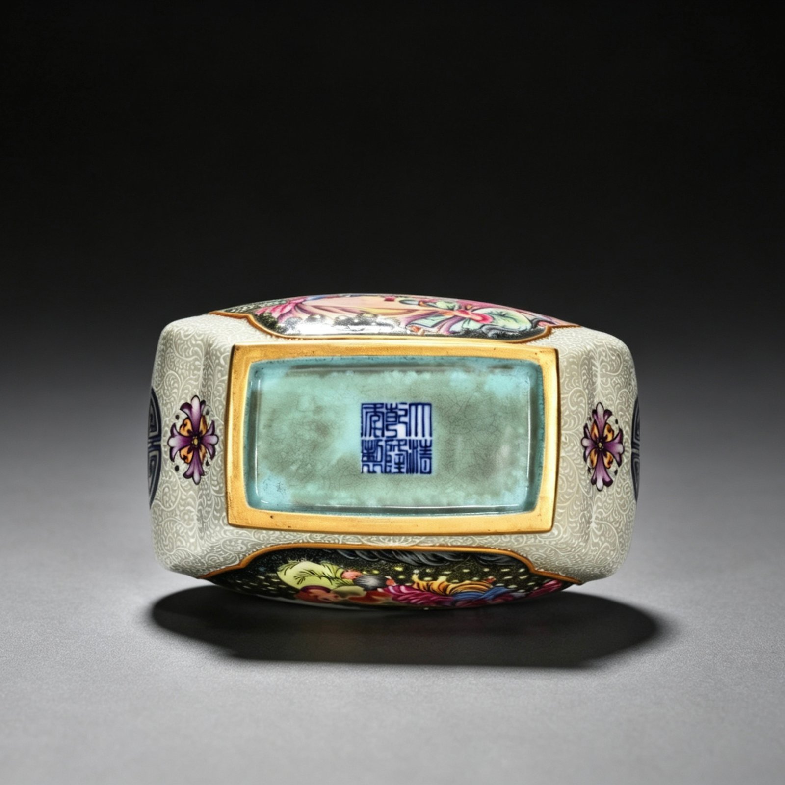 Qing Dynasty Qianlong enamel windowed Western character binaural flat vase