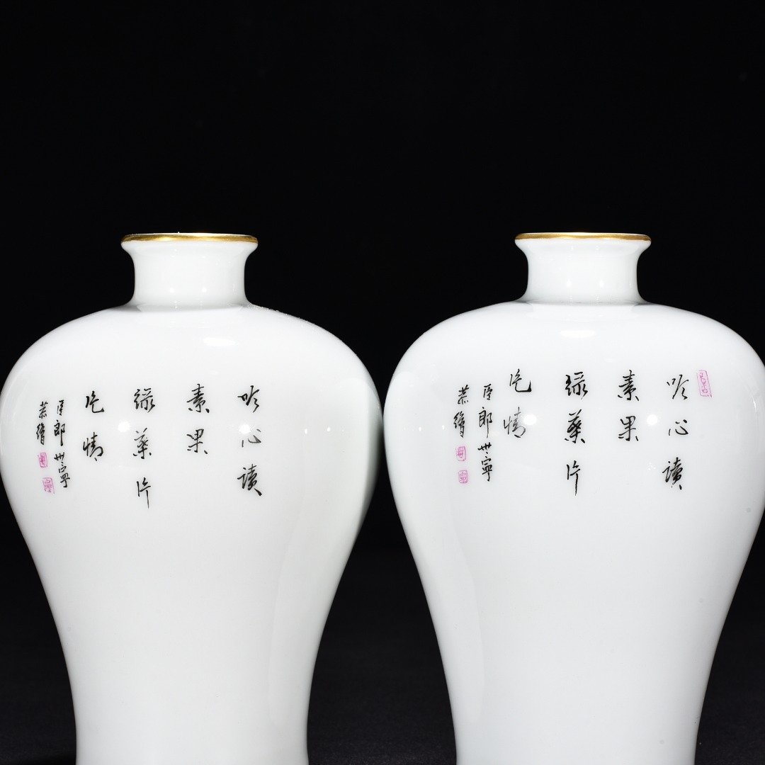 Qing Dynasty Qianlong enamel color painted golden autumn fun hundred wealth plum vase