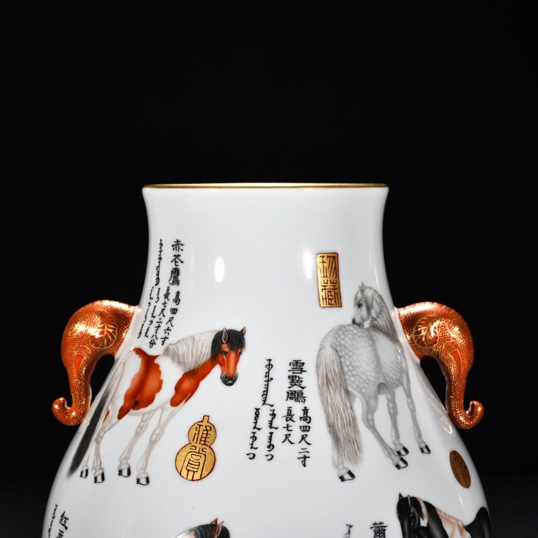 Qing Dynasty Qianlong enamel painted gold Lang Shining painting Eight Horse Elephant