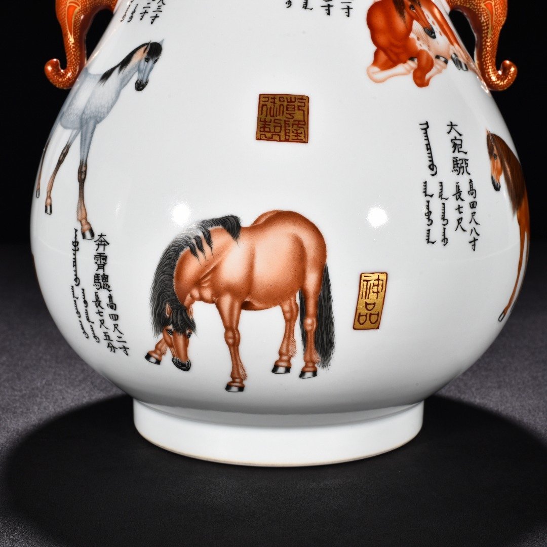 Qing Dynasty Qianlong enamel painted gold Lang Shining painting Eight Horse Elephant