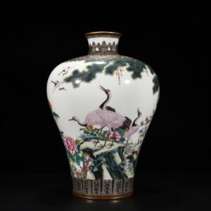 Qing Dynasty Qianlong enamel pine and crane longevity plum vase