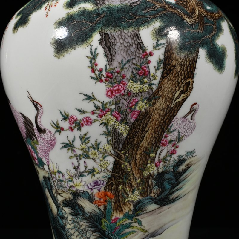 Qing Dynasty Qianlong enamel pine and crane longevity plum vase