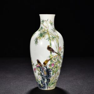 Qing Dynasty Qianlong enamel bamboo vase with flower and birds