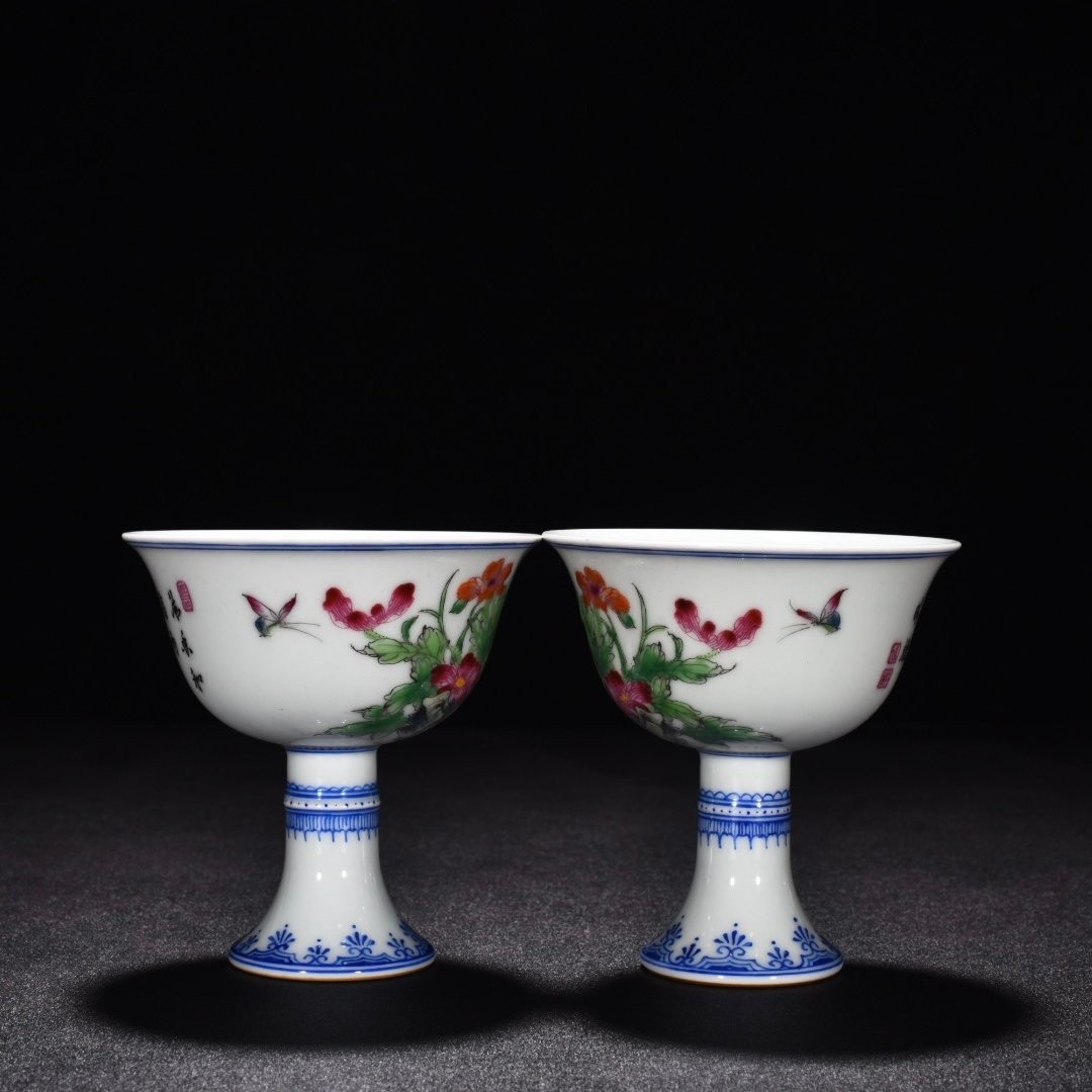 Qing Dynasty Qianlong enamel poppy flower goblet
