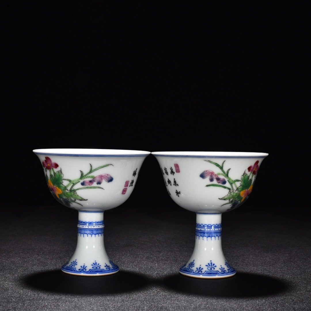 Qing Dynasty Qianlong enamel poppy flower goblet