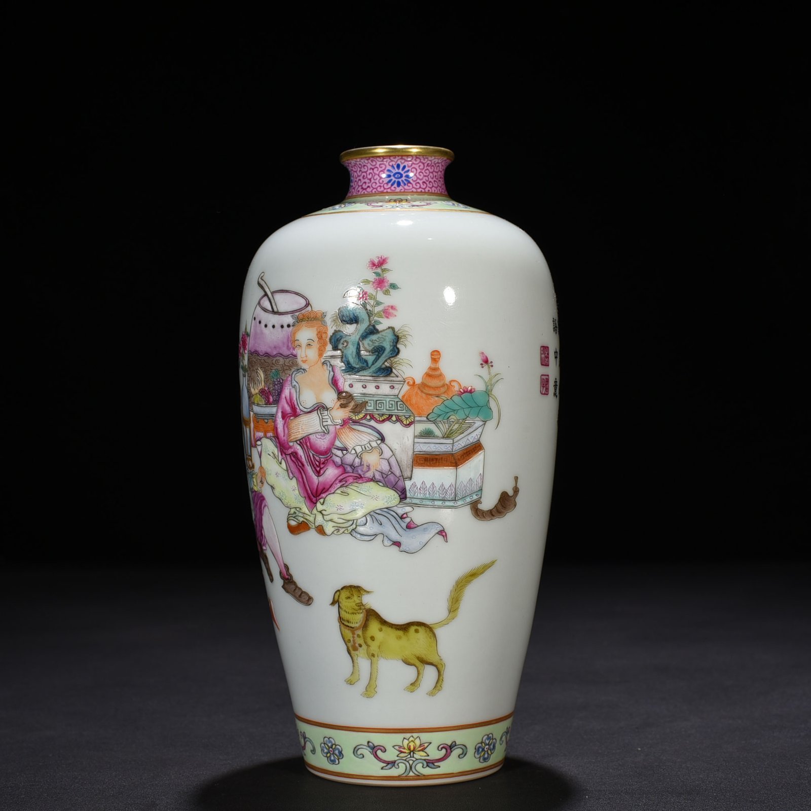 Qing Dynasty Qianlong enamel plum vase with Western figure