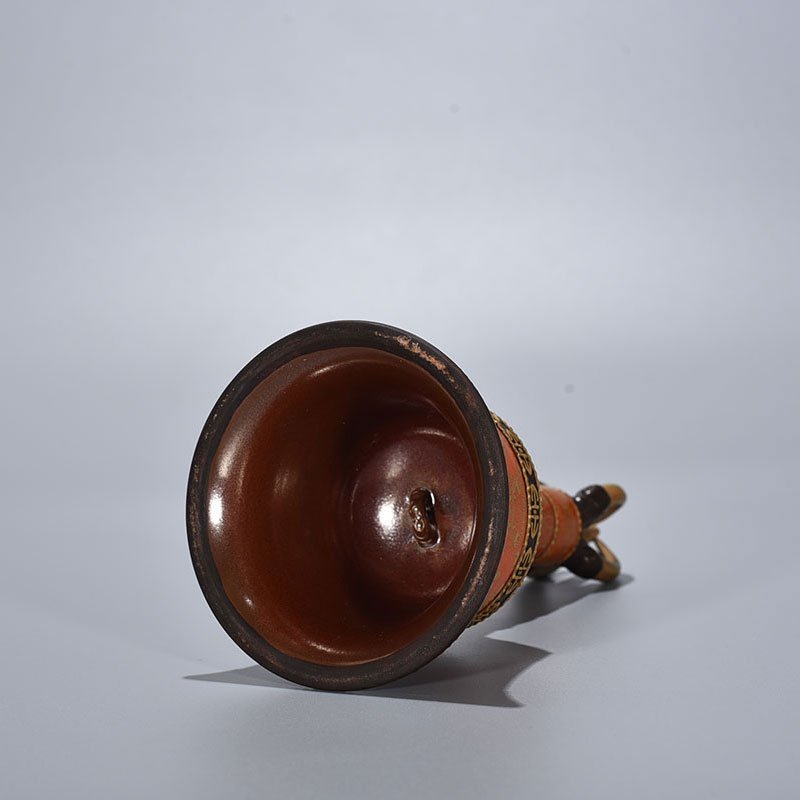 Qing Dynasty Qianlong Sanskrit rattles carved with gold on alum red ground
