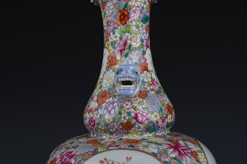 Qing Dynasty Qianlong pastel flower and bird amphora
