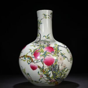 Qing Dynasty Qianlong famille rose nine-peach celestial sphere vase