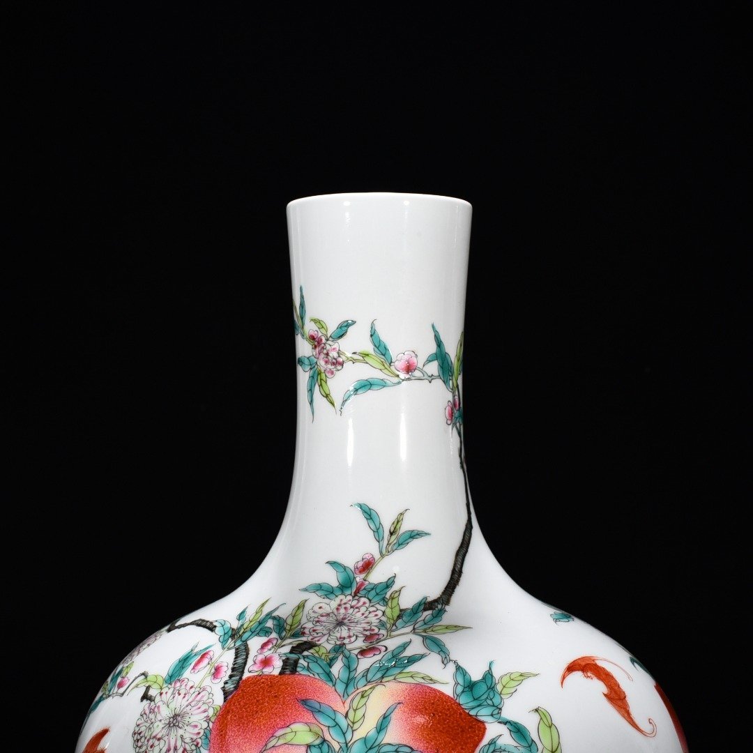 Qing Dynasty Qianlong pastel Five Blessings and Nine Peach Heavenly Ball Vase