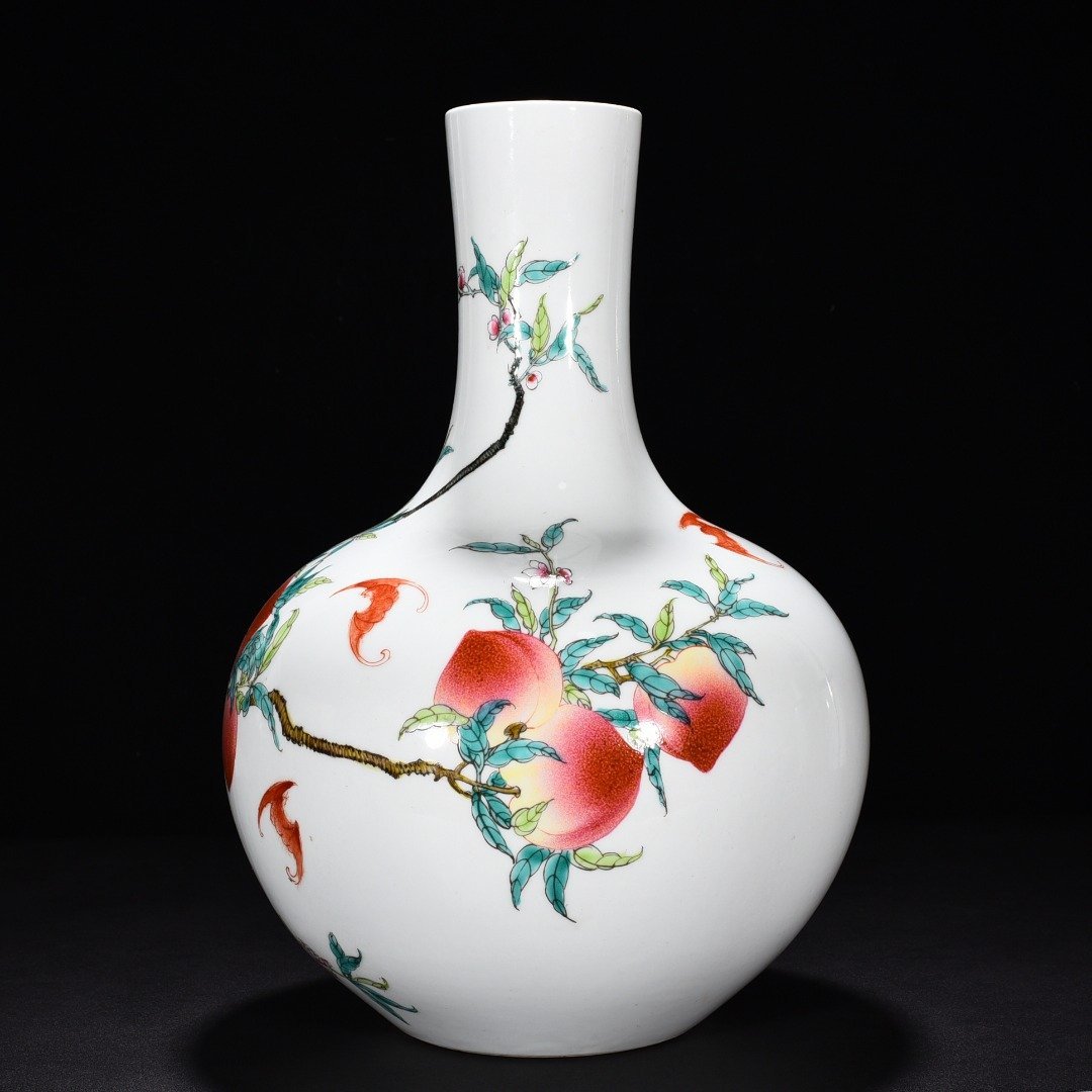 Qing Dynasty Qianlong pastel Five Blessings and Nine Peach Heavenly Ball Vase