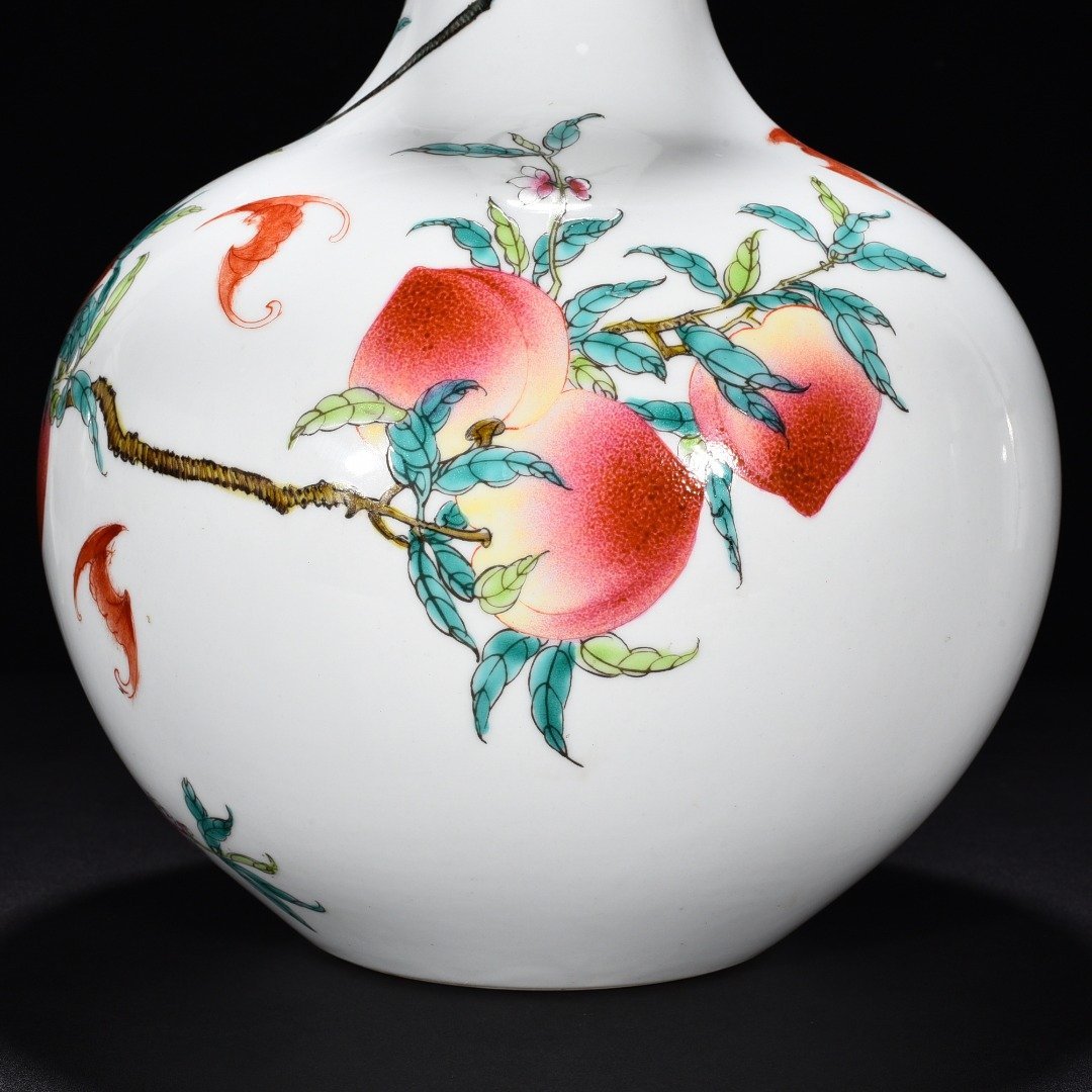 Qing Dynasty Qianlong pastel Five Blessings and Nine Peach Heavenly Ball Vase