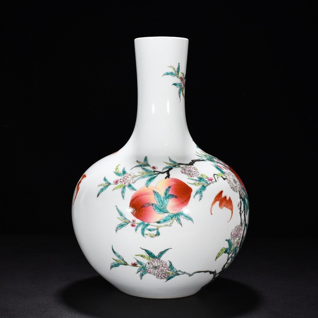 Qing Dynasty Qianlong pastel Five Blessings and Nine Peach Heavenly Ball Vase