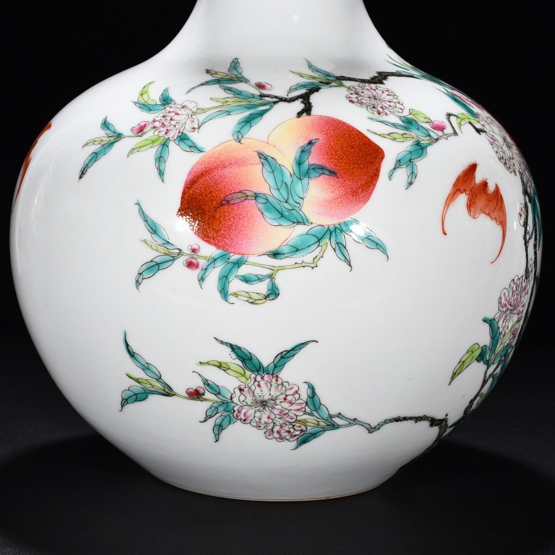 Qing Dynasty Qianlong pastel Five Blessings and Nine Peach Heavenly Ball Vase