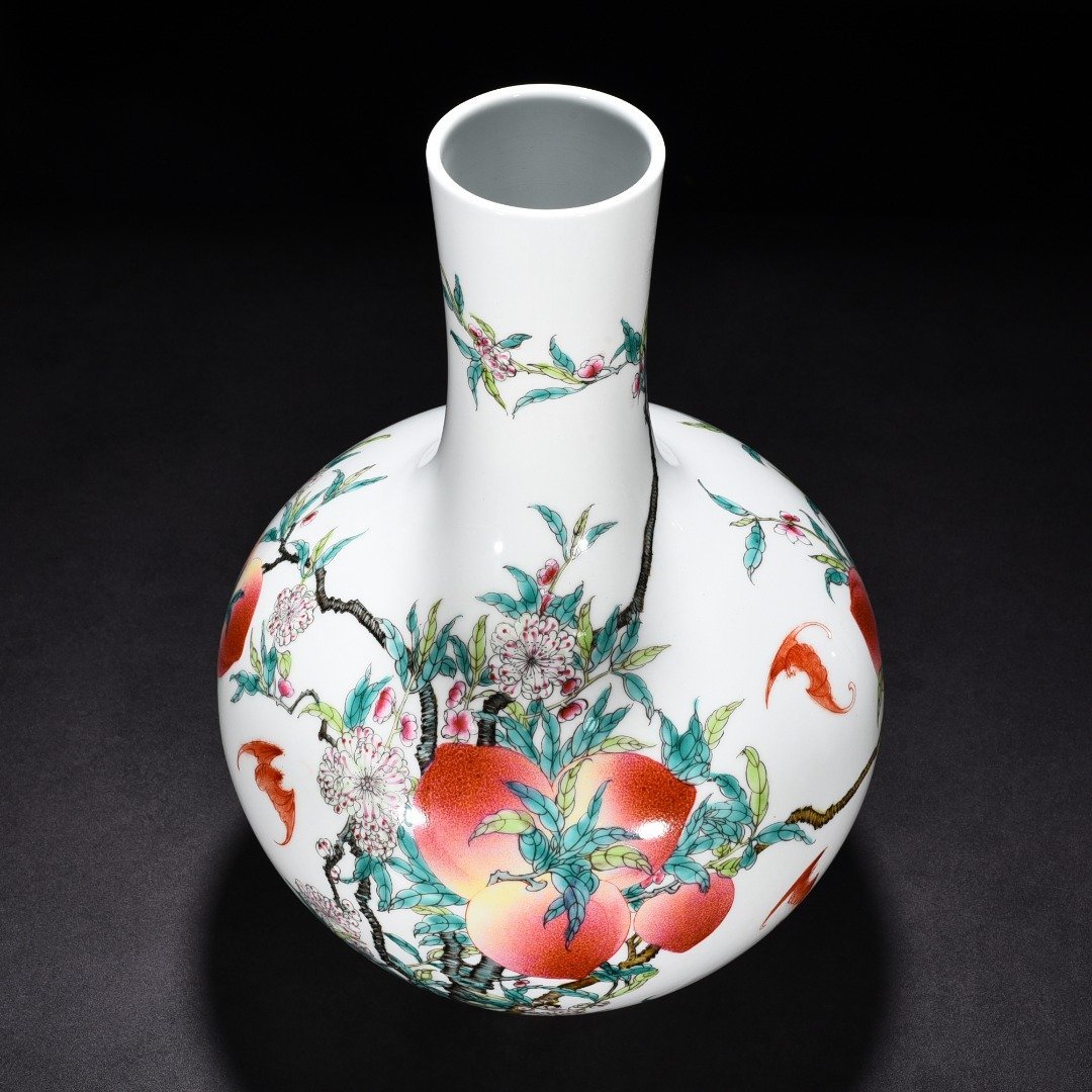 Qing Dynasty Qianlong pastel Five Blessings and Nine Peach Heavenly Ball Vase