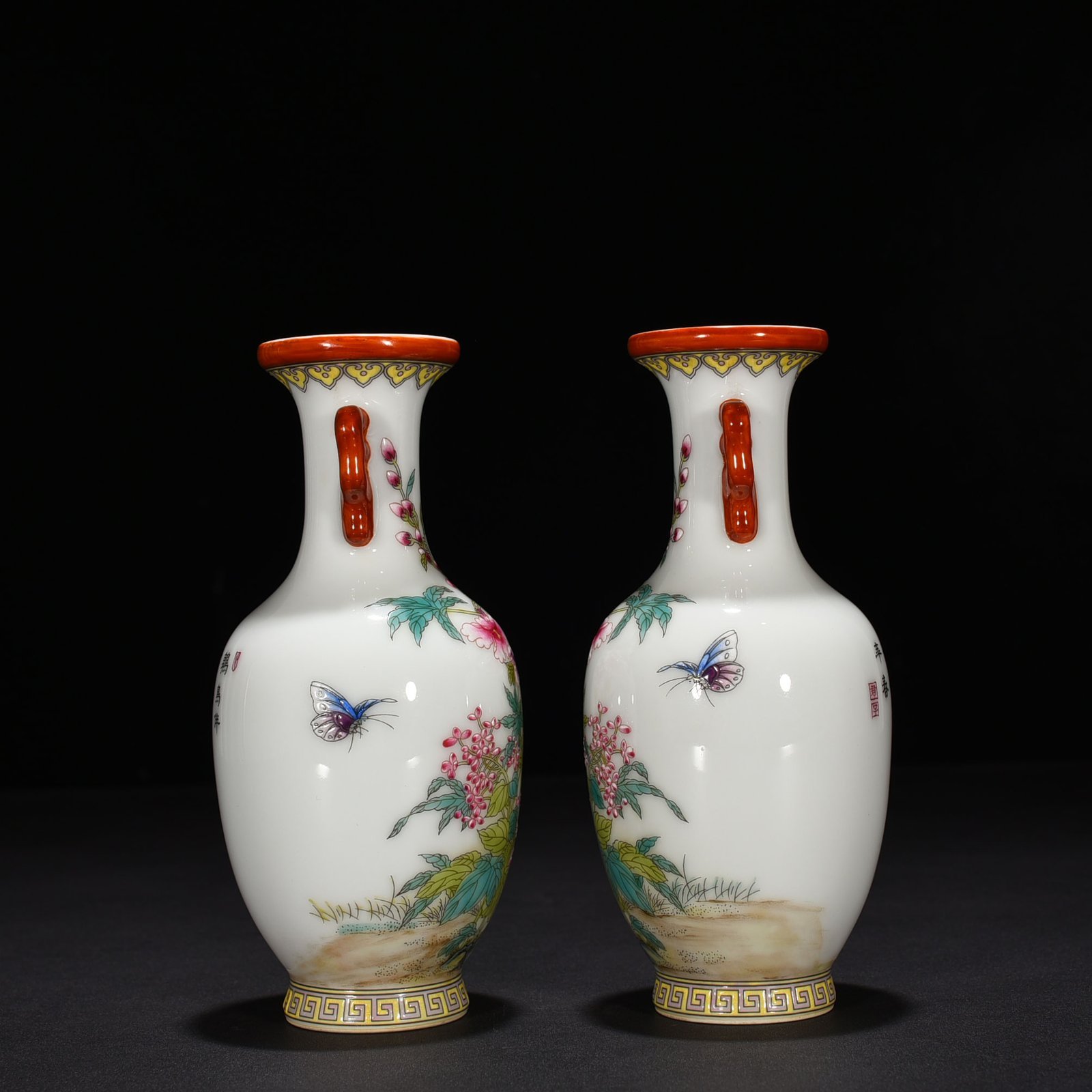 Qing Dynasty Qianlong pastel flower and bird amphora