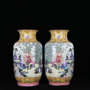Qing Dynasty Qianlong pastel bamboo forest lantern vase with figures of the Seven Sages
