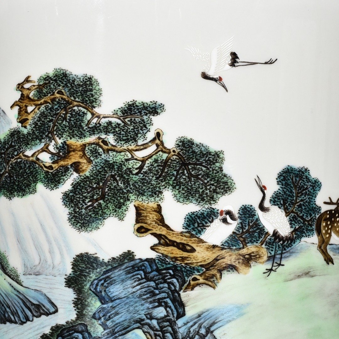 Qing Dynasty Qianlong pastel deer and crane pen holder