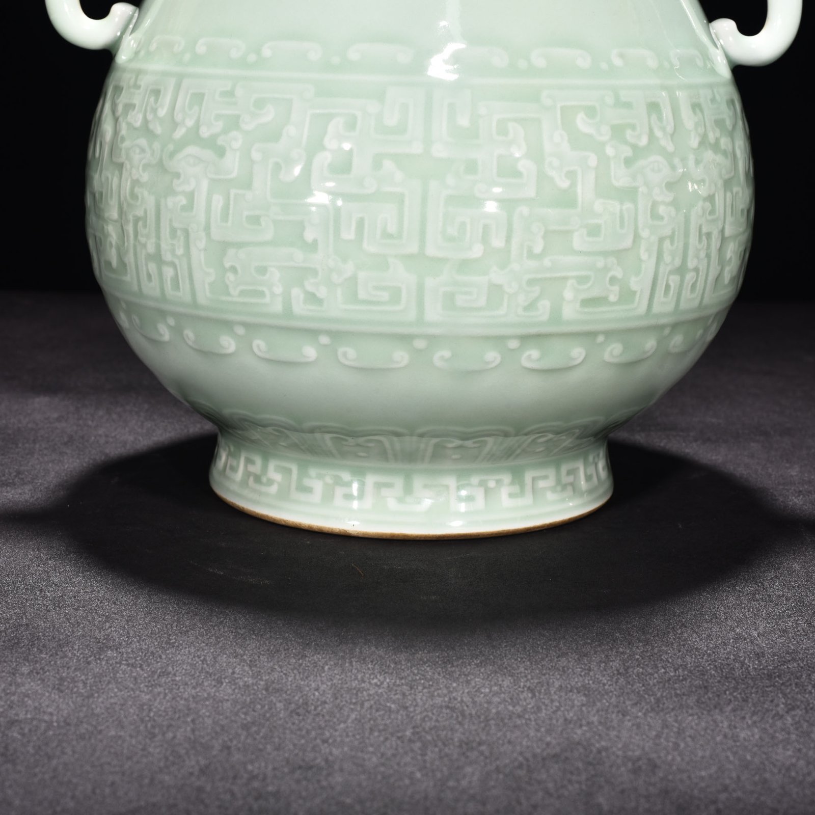 Qing Dynasty Qianlong pink celadon glaze elephant ear statue with dragon