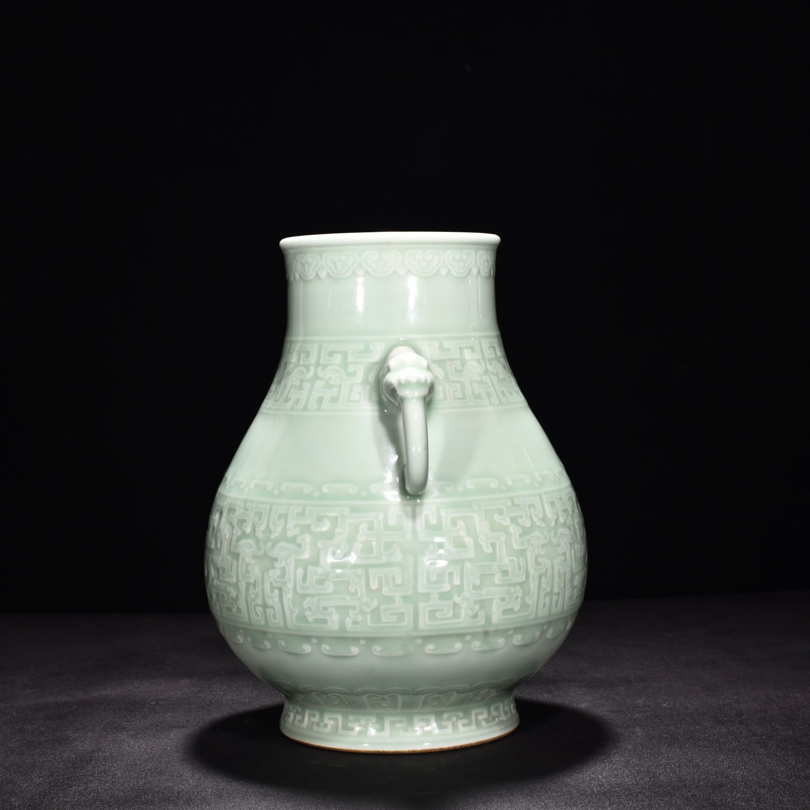 Qing Dynasty Qianlong pink celadon glaze elephant ear statue with dragon