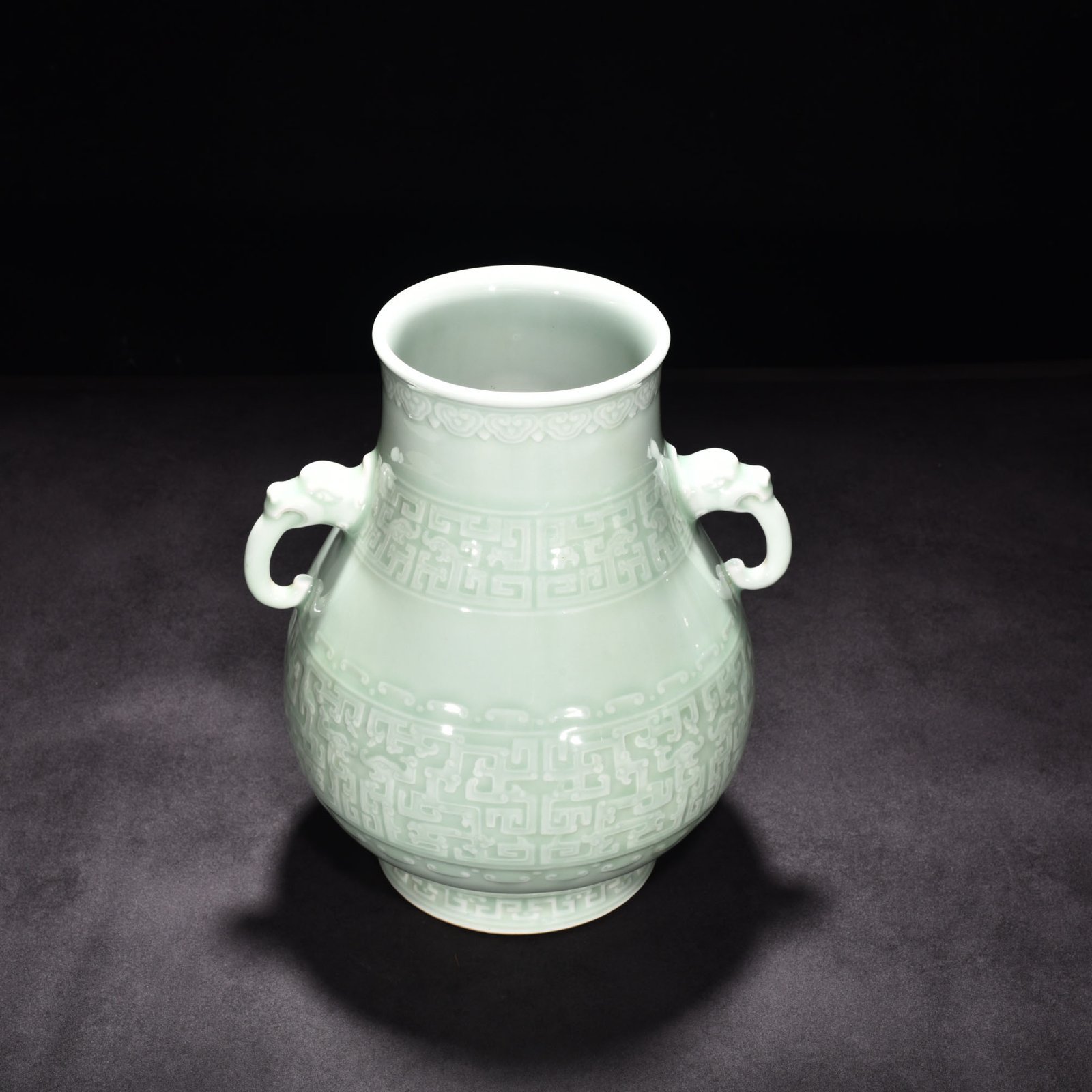 Qing Dynasty Qianlong pink celadon glaze elephant ear statue with dragon