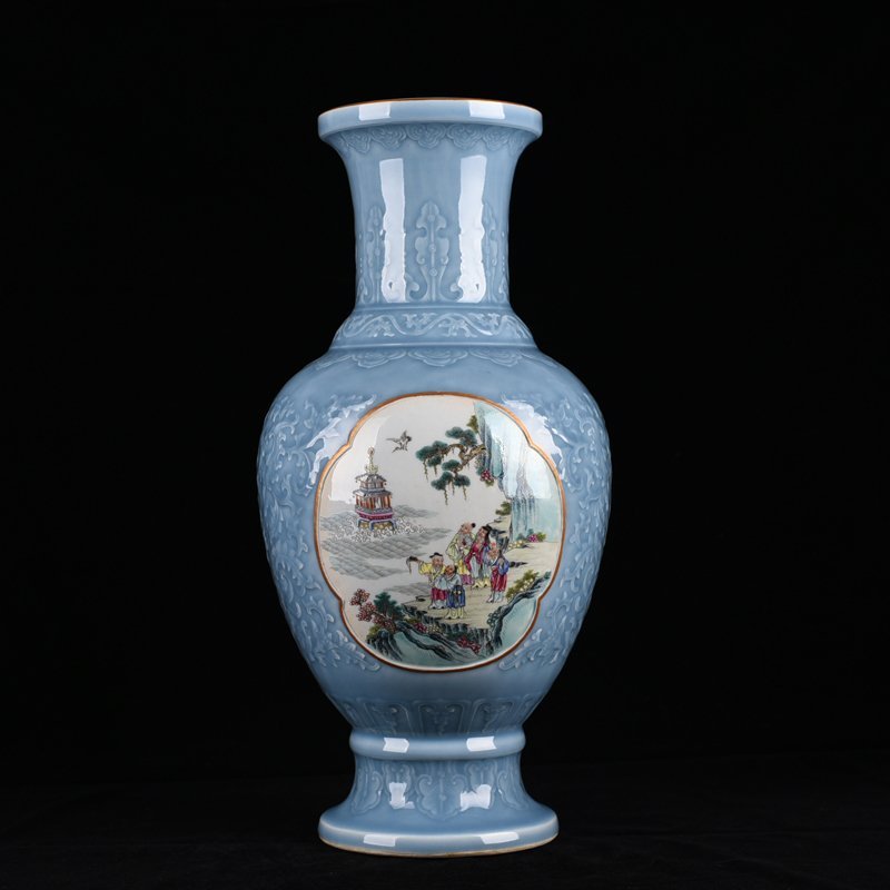 Qing Dynasty Qianlong pink celadon glaze consecrated pink Magu longevity figure vase