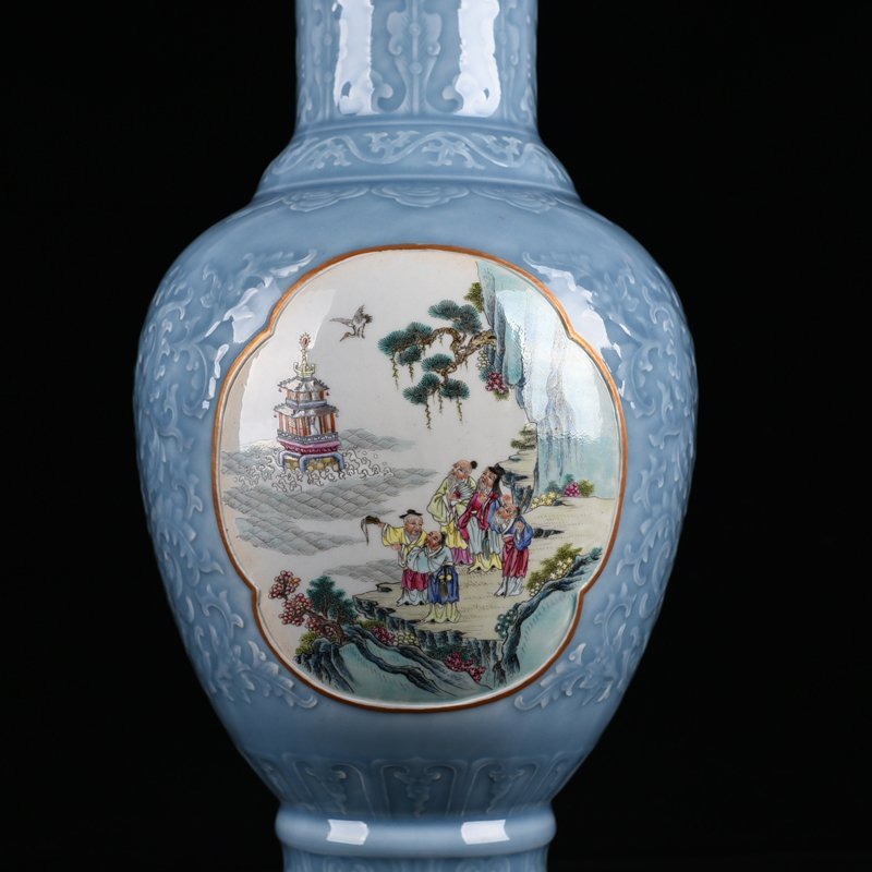 Qing Dynasty Qianlong pink celadon glaze consecrated pink Magu longevity figure vase