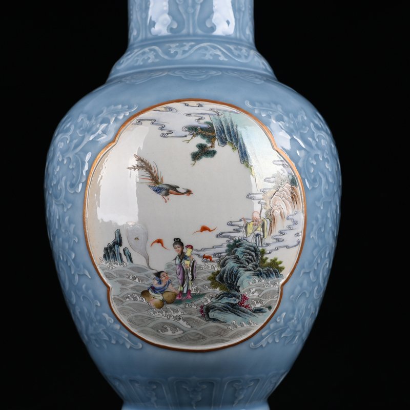 Qing Dynasty Qianlong pink celadon glaze consecrated pink Magu longevity figure vase