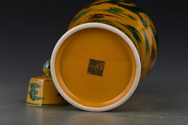 Qing Dynasty Qianlong plain three-color dragon and phoenix plum vase