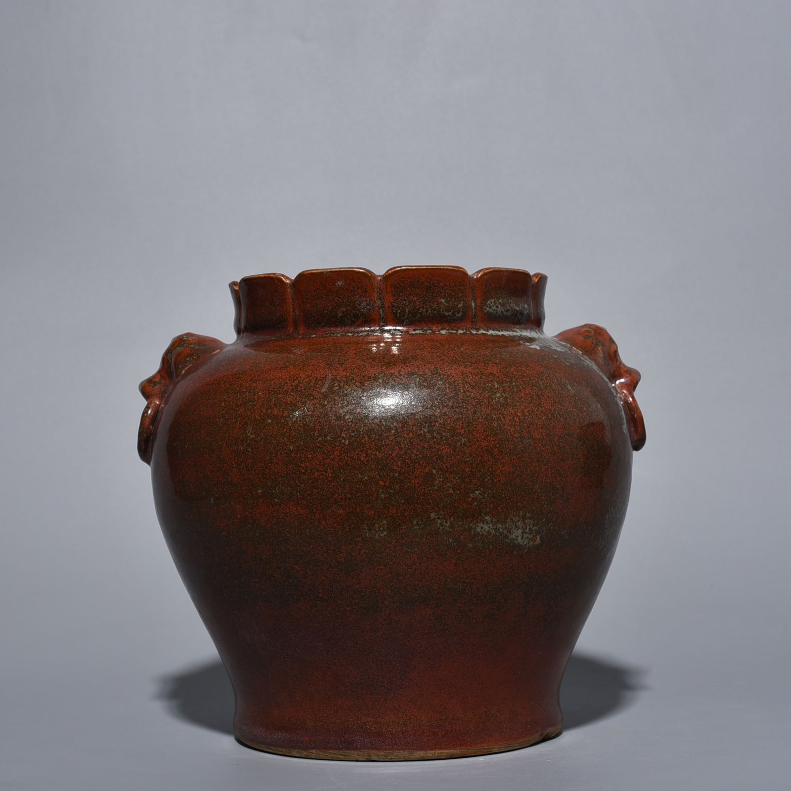 Qing Dynasty Qianlong Purple gold glazed animal ear jar