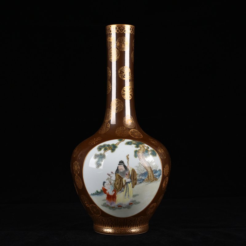 Qing Dynasty Qianlong purple gold glaze pastel character bile bottle