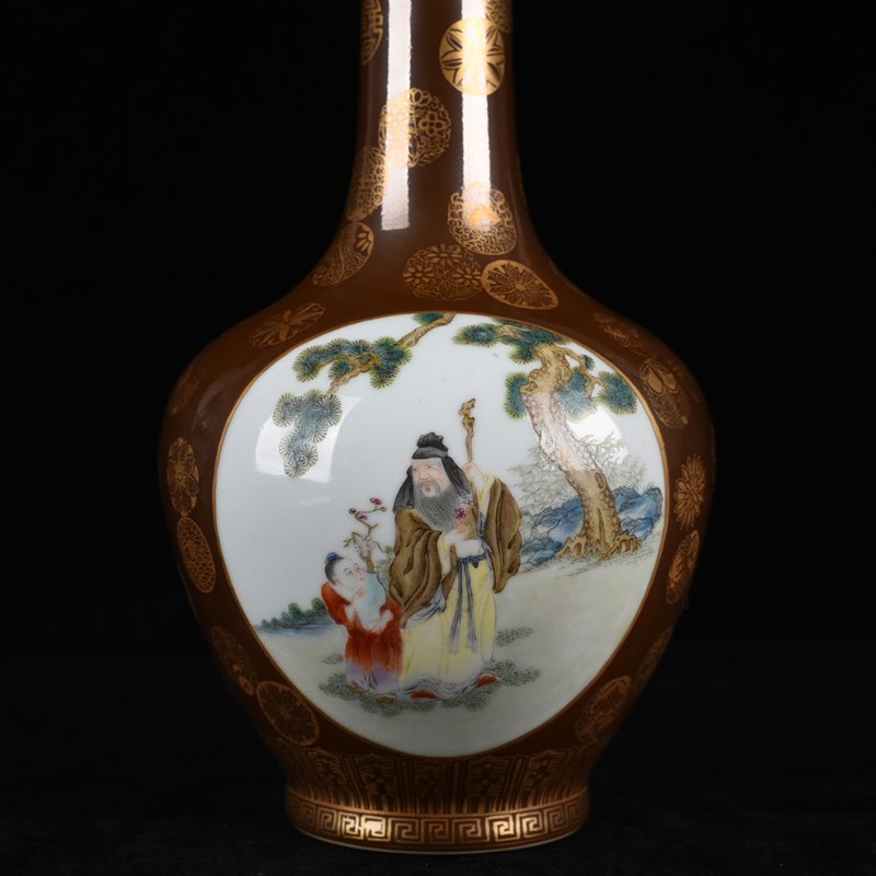 Qing Dynasty Qianlong purple gold glaze pastel character bile bottle