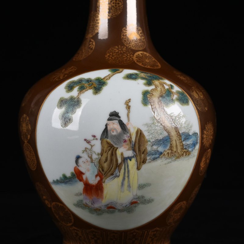 Qing Dynasty Qianlong purple gold glaze pastel character bile bottle