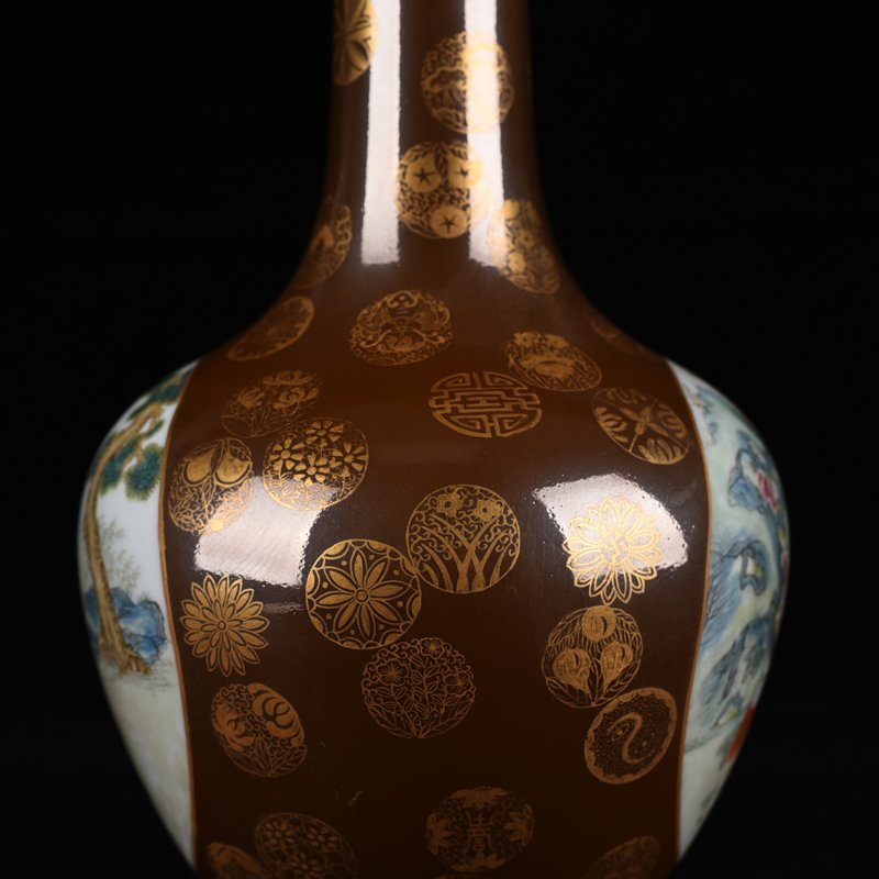 Qing Dynasty Qianlong purple gold glaze pastel character bile bottle