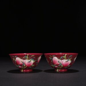 Qing Dynasty Qianlong rouge ground pastel colored cup