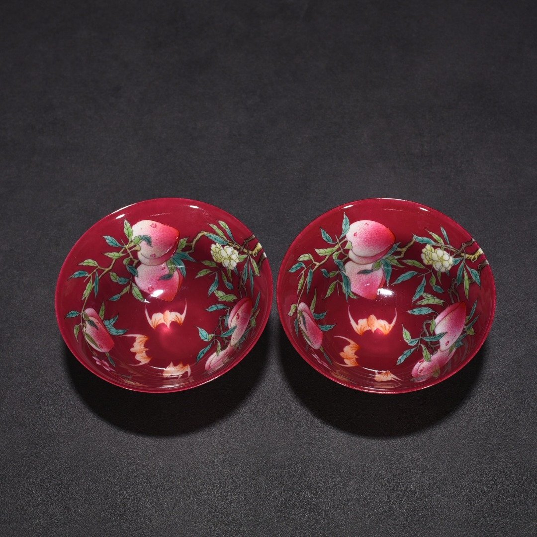 Qing Dynasty Qianlong rouge ground pastel colored cup