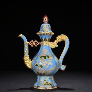 Qing Dynasty Qianlong blue ground enamel teapot with folded branches and floral pot