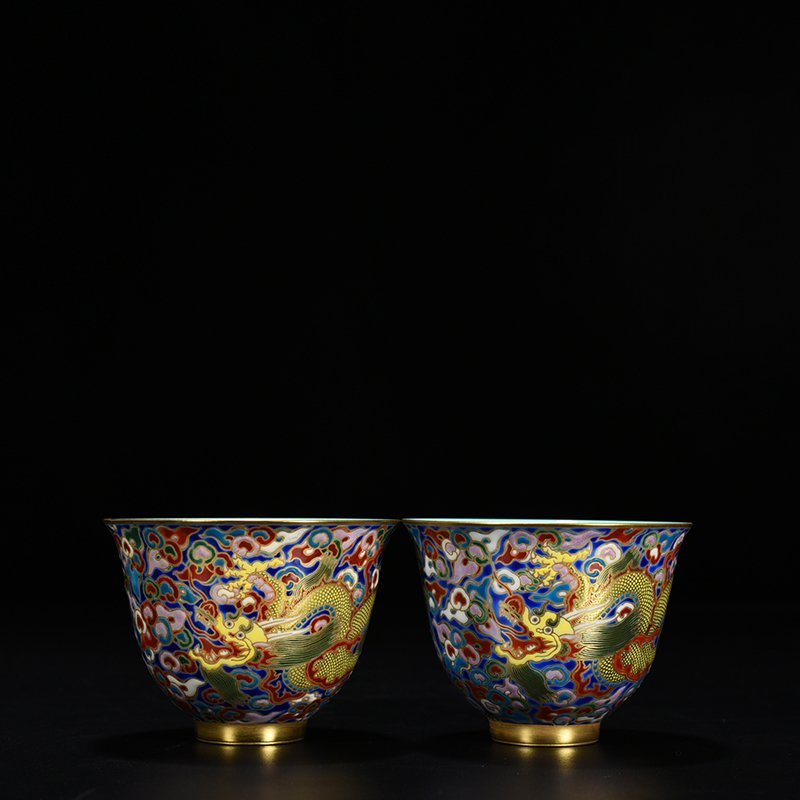 Qing Dynasty Qianlong blue ground enamel cup