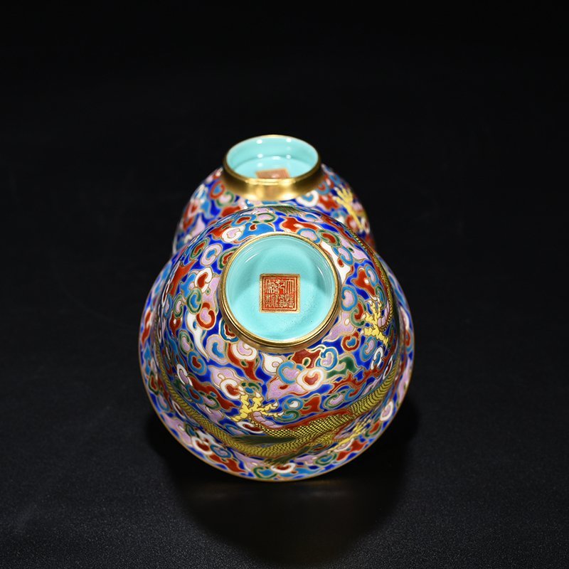 Qing Dynasty Qianlong blue ground enamel cup