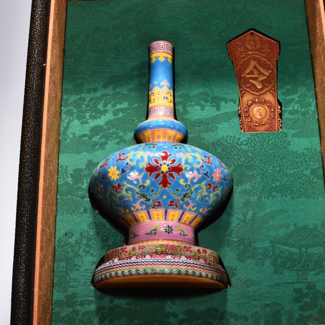 Qing Dynasty Qianlong blue ground enamel vase