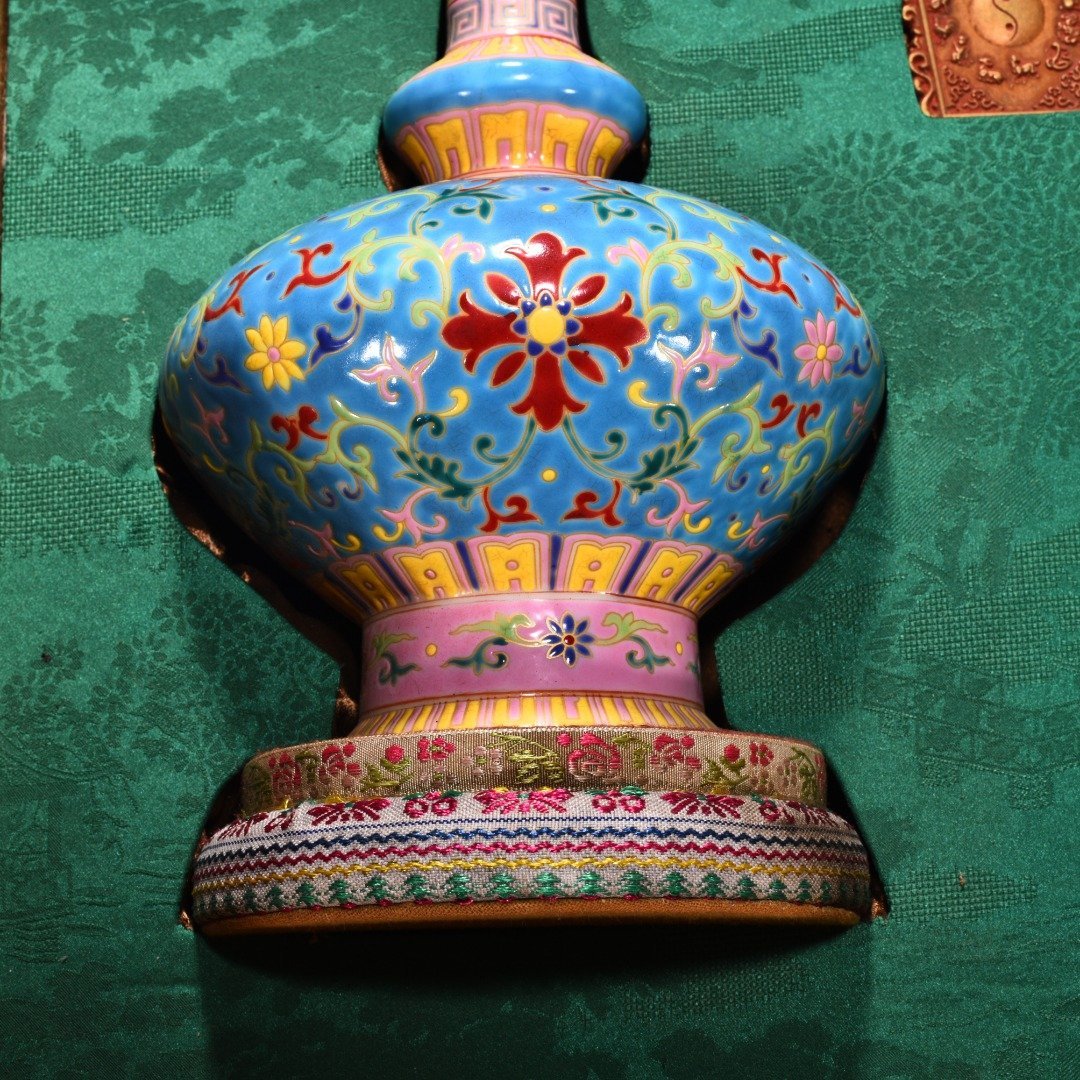 Qing Dynasty Qianlong blue ground enamel vase