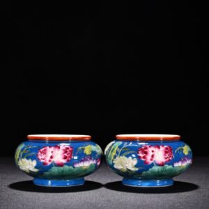 Qing Dynasty Qianlong blue ground enamel lotus flower washed