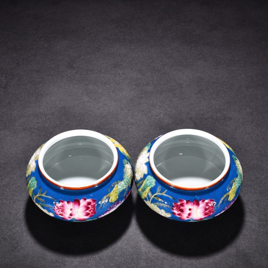 Qing Dynasty Qianlong blue ground enamel lotus flower washed