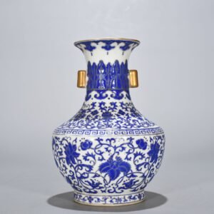 Qing Dynasty Qianlong blue with colorful intertwined branches and florals vase