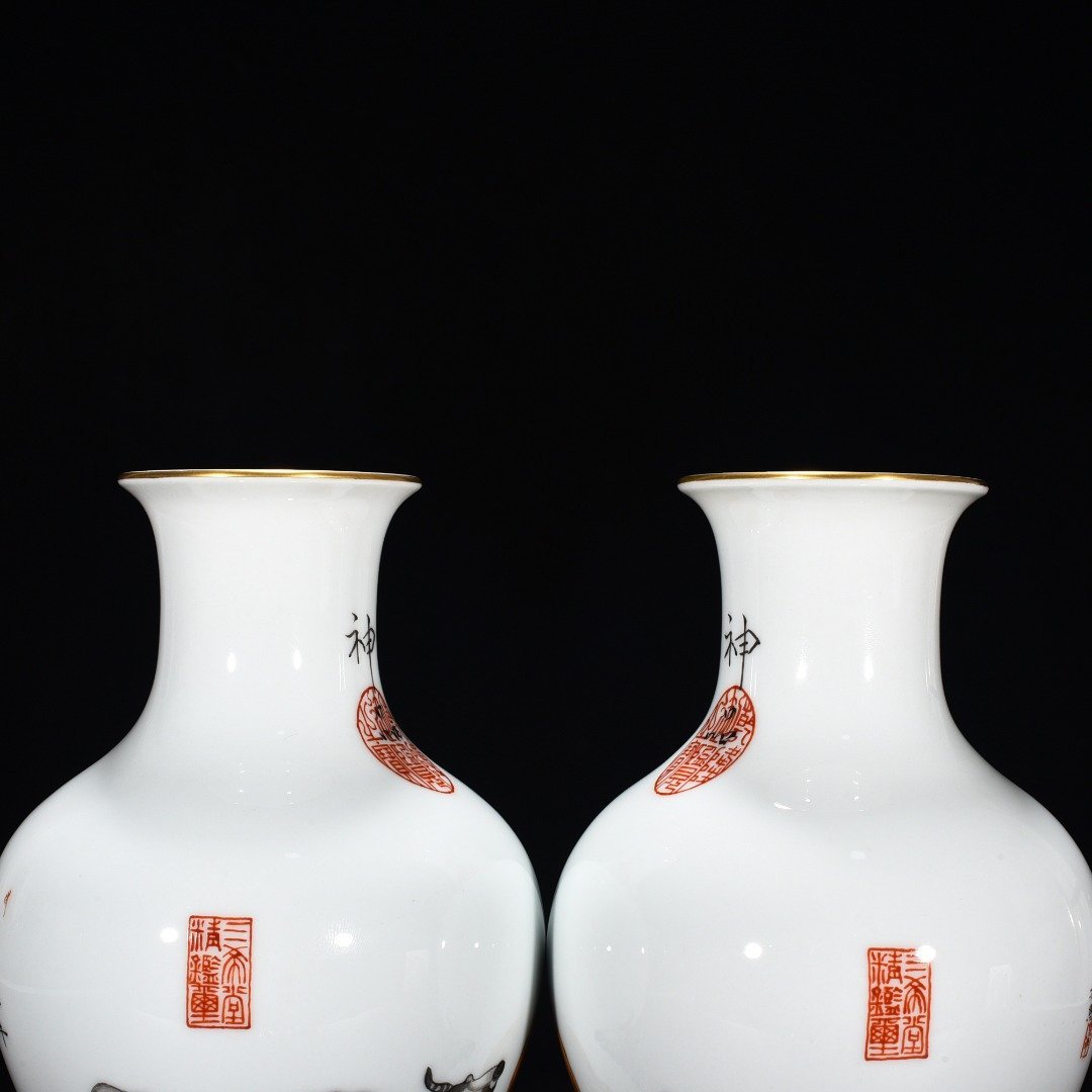 Qing Dynasty Qianlong painted enamel colored sacred cow vase