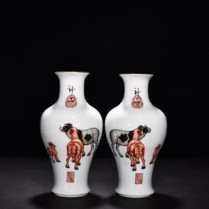 Qing Dynasty Qianlong painted enamel sheep and sheep Ruyi fish tail vase