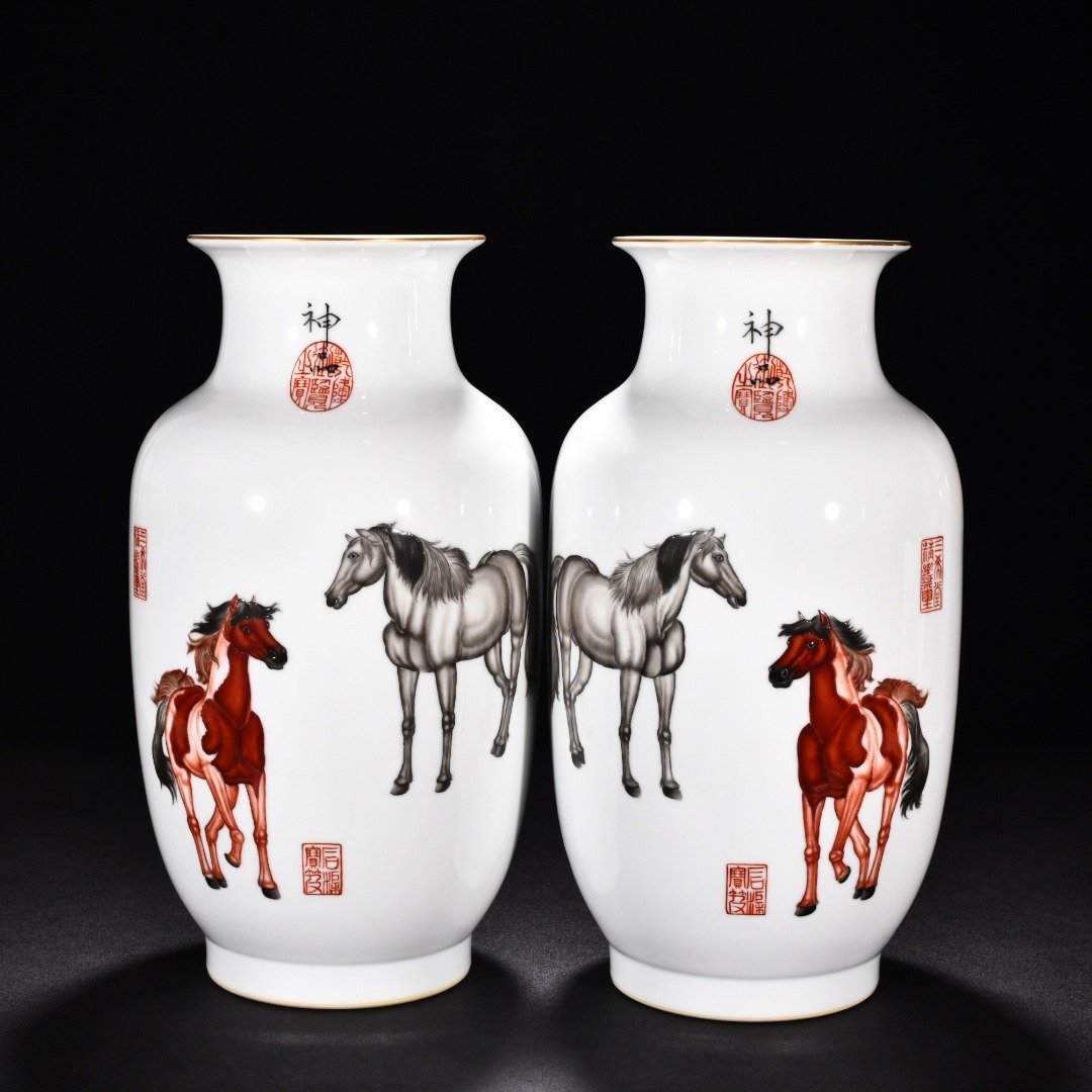 Qing Dynasty Qianlong painted enamel horse lantern vase