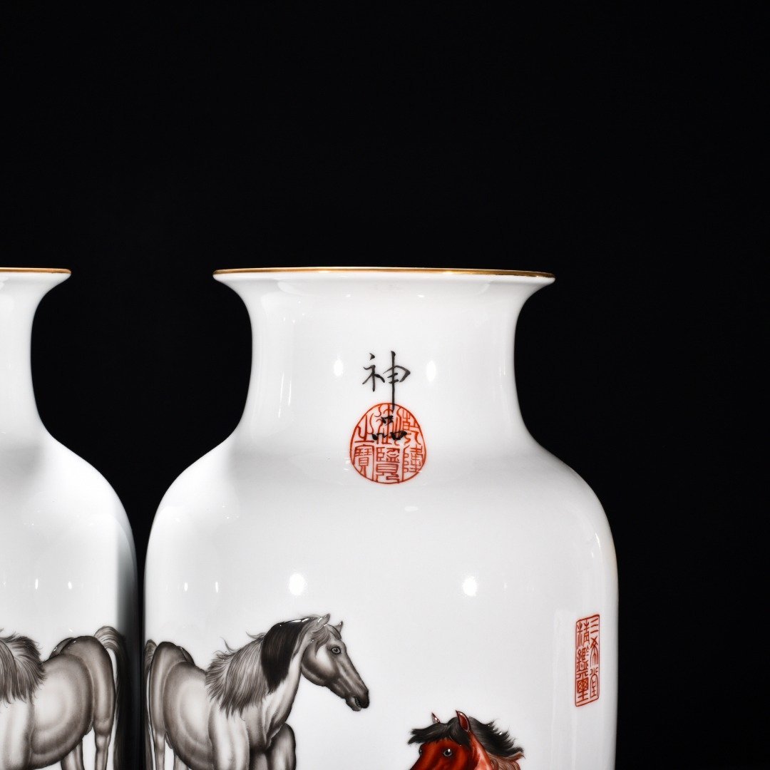 Qing Dynasty Qianlong painted enamel horse lantern vase