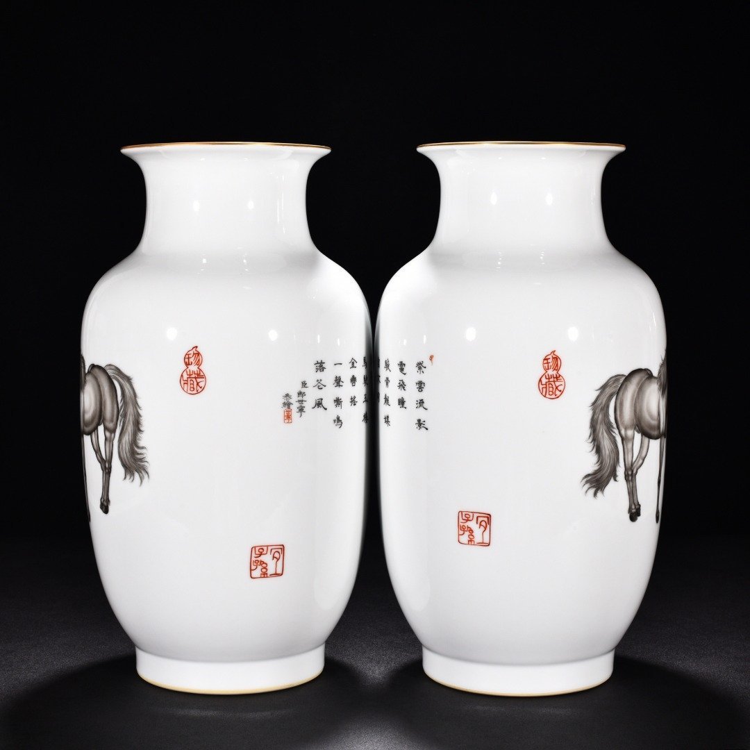 Qing Dynasty Qianlong painted enamel horse lantern vase