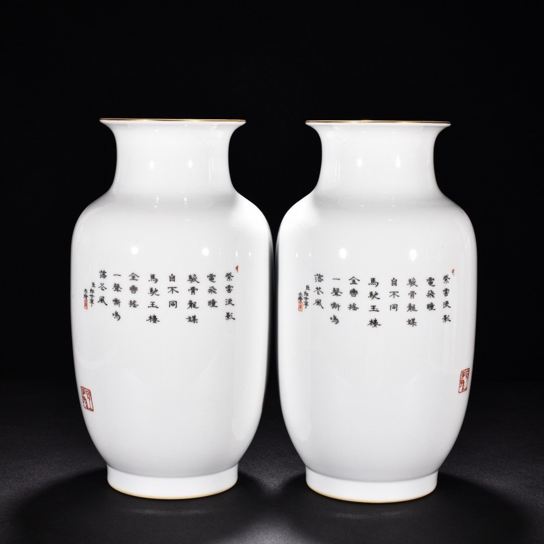 Qing Dynasty Qianlong painted enamel horse lantern vase